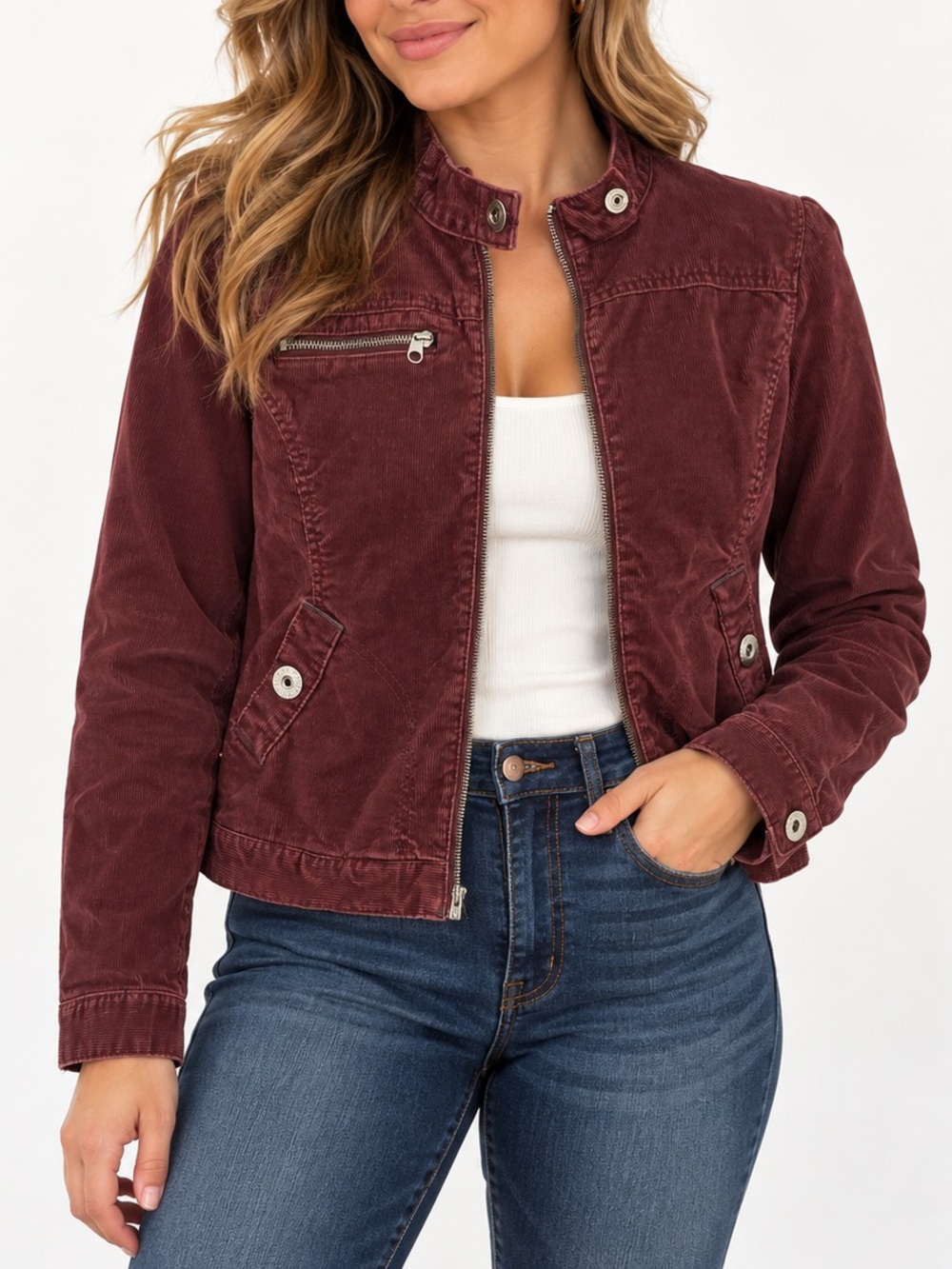 Mossimo Supply Co Women’s M Burgundy Corduroy Moto Jacket Y2K